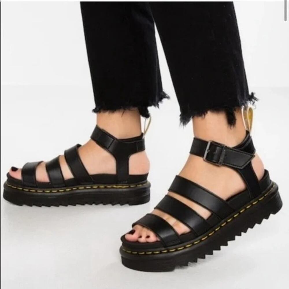 Dr. Martens Blaire Strappy Sawtooth Sole Contoured Footbed Sandal - Black Size 7